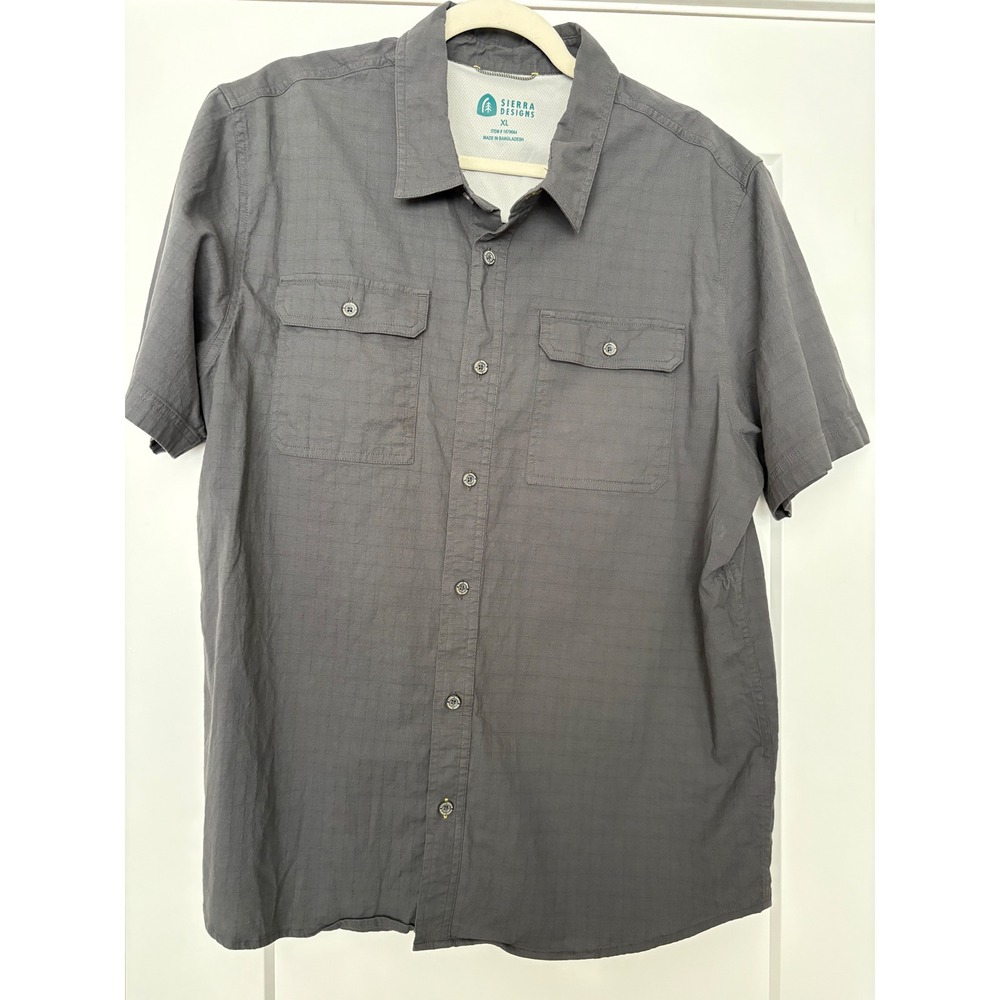 Sierra‎ Designs XL Gray Grid Short Sleeve Button Down Hiking Outdoor Fishing